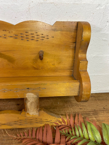 Vintage Hungarian Pine Wall Hanging Coat Rack Hooks