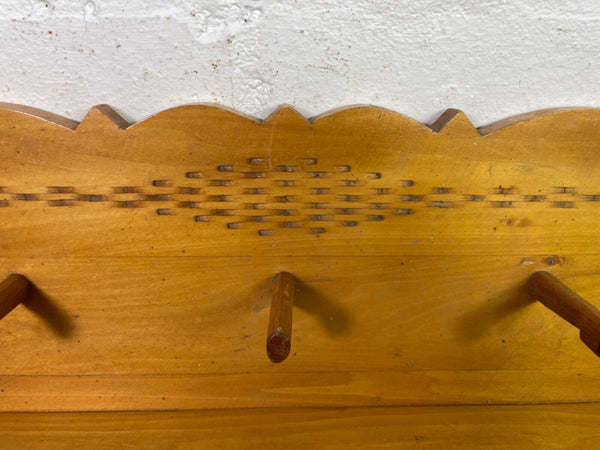 Vintage Hungarian Pine Wall Hanging Coat Rack Hooks