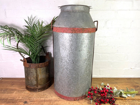 Vintage Large Rustic Galvanised Milk Churn Garden Planter Wedding Prop