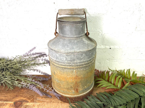 Vintage Small Rustic Galvanised Milk Churn Garden Planter Wedding Prop