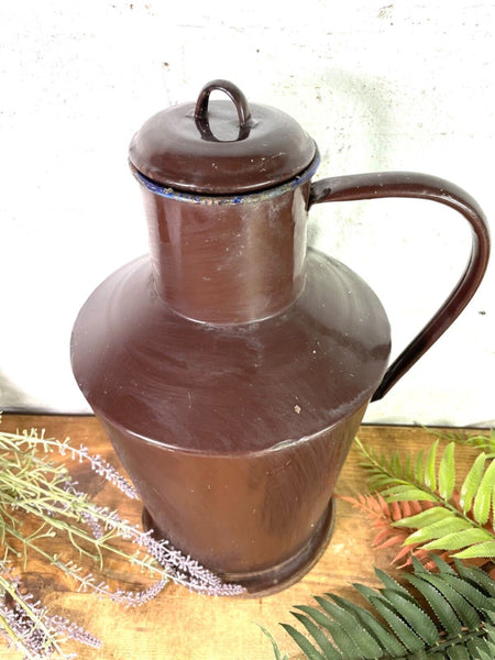 Vintage French Brown Enamel Metal Milk Water Churn Planter Vase Flower Display