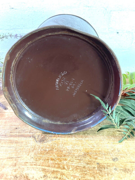 Vintage French Brown Enamel Metal Milk Water Churn Planter Vase Flower Display