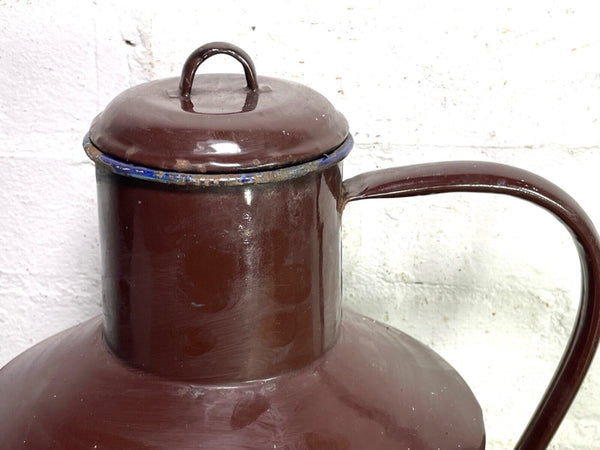 Vintage French Brown Enamel Metal Milk Water Churn Planter Vase Flower Display