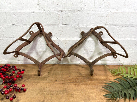 Antique 19th century Blacksmith Made Wrought Iron Tack Kitchen Hanging Racks