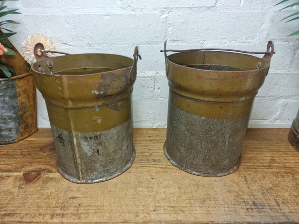 Vintage Reclaimed Metal Galvanised Military Cannister Florist Flower Tub Bucket