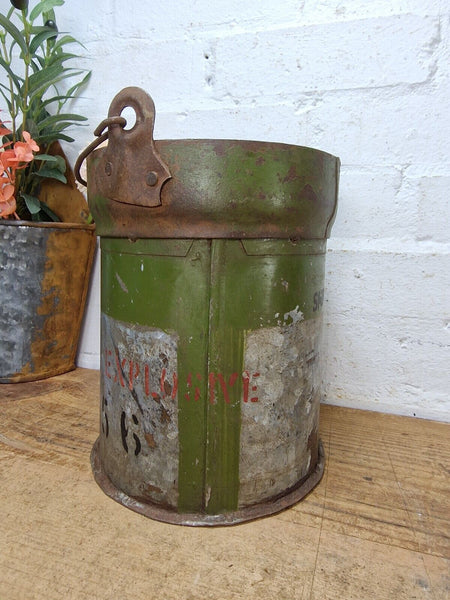 Vintage Reclaimed Metal Galvanised Military Cannister Florist Flower Tub Bucket