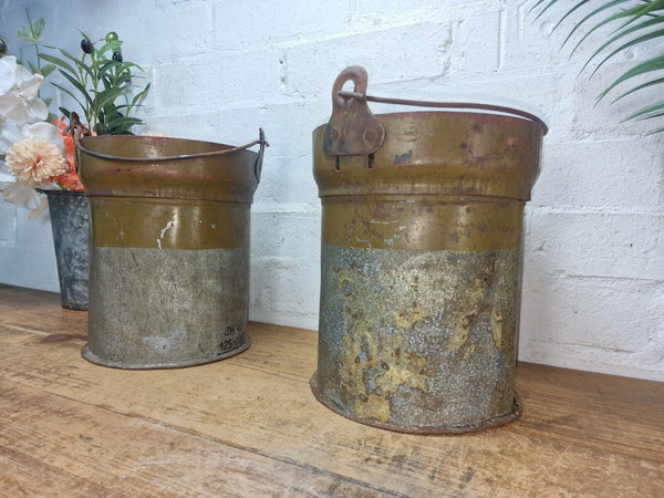 Vintage Reclaimed Metal Galvanised Military Cannister Florist Flower Tub Bucket