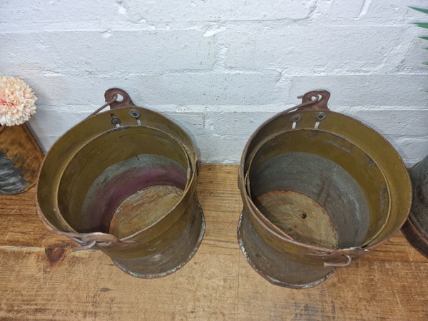 Vintage Reclaimed Metal Galvanised Military Cannister Florist Flower Tub Bucket