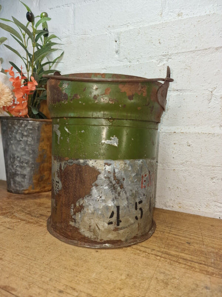 Vintage Reclaimed Metal Galvanised Military Cannister Florist Flower Tub Bucket