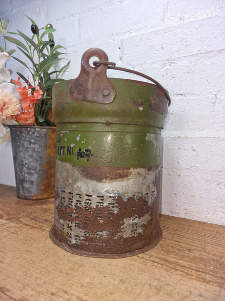 Vintage Reclaimed Metal Galvanised Military Cannister Florist Flower Tub Bucket