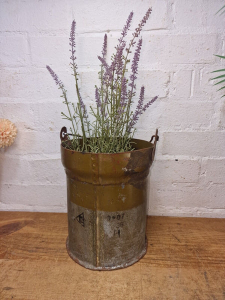 Vintage Reclaimed Metal Galvanised Military Cannister Florist Flower Tub Bucket