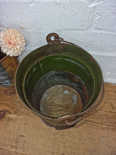 Vintage Reclaimed Metal Galvanised Military Cannister Florist Flower Tub Bucket