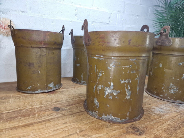 Vintage Reclaimed Metal Galvanised Military Cannister Florist Flower Tub Bucket