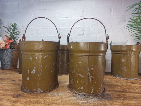 Vintage Reclaimed Metal Galvanised Military Cannister Florist Flower Tub Bucket