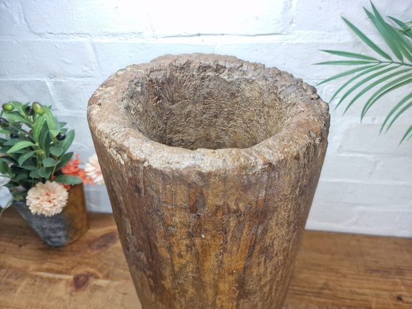 Large Vintage Antique Rustic Wabi Sabi Hand Carved Wooden Grinding  Mortar Bowl