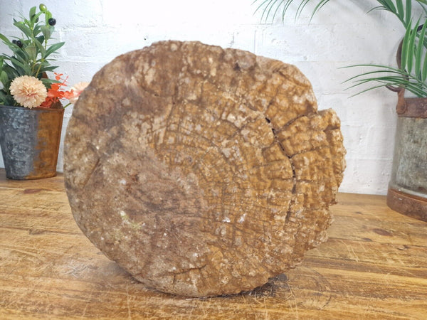 Large Vintage Antique Rustic Wabi Sabi Hand Carved Wooden Grinding  Mortar Bowl