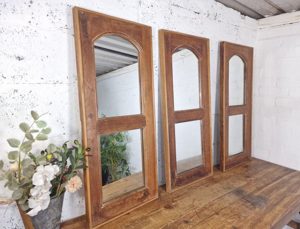 Vintage Reclaimed Indian Arched Solid Wooden Window Frame Wall Mirror