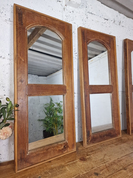 Vintage Reclaimed Indian Arched Solid Wooden Window Frame Wall Mirror