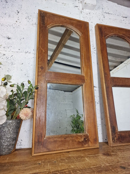 Vintage Reclaimed Indian Arched Solid Wooden Window Frame Wall Mirror