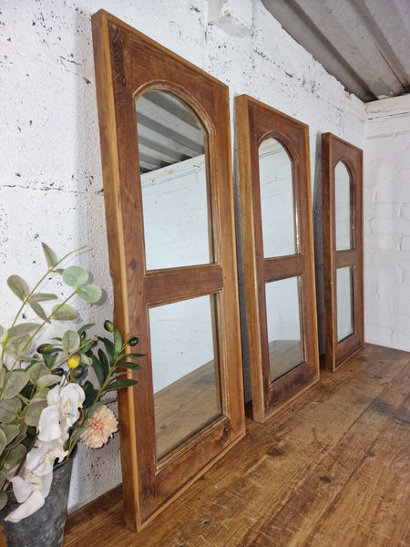 Vintage Reclaimed Indian Arched Solid Wooden Window Frame Wall Mirror