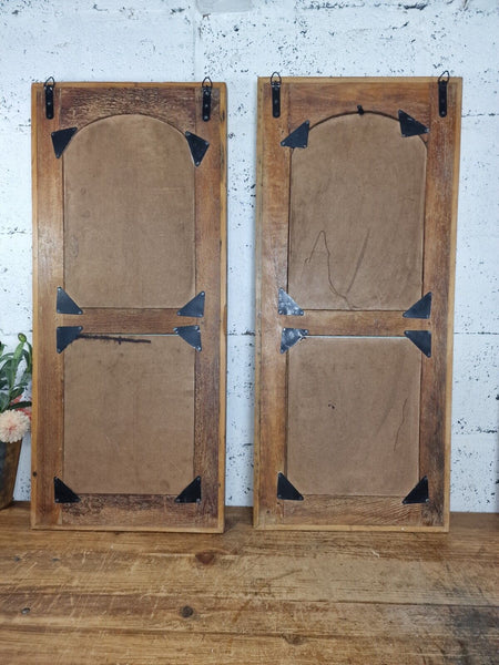 Vintage Reclaimed Indian Arched Solid Wooden Window Frame Wall Mirror