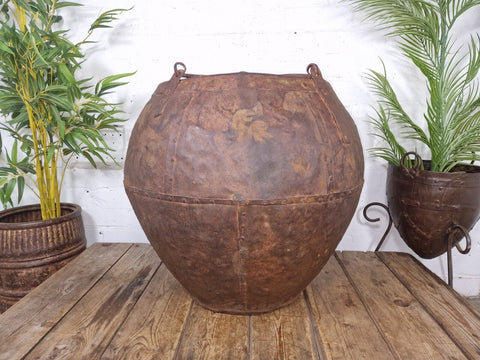 XL Large Rustic Riveted Iron Metal Well Bucket Olive Tree Garden Planter Pot