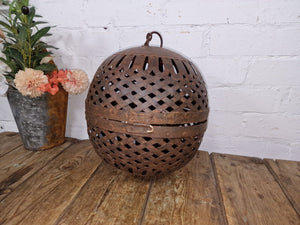 Rustic Handmade Reclaimed Metal Lattice Hanging Ball Candle Holder Lantern