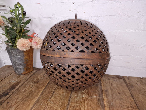 Rustic Handmade Reclaimed Metal Lattice Hanging Ball Candle Holder Lantern