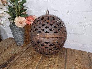 Rustic Handmade Reclaimed Metal Lattice Hanging Ball Candle Holder Lantern