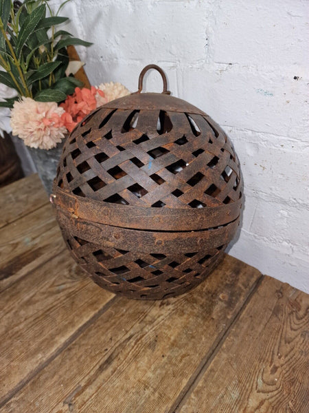 Rustic Handmade Reclaimed Metal Lattice Hanging Ball Candle Holder Lantern