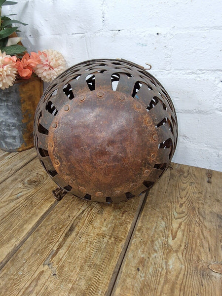 Rustic Handmade Reclaimed Metal Lattice Hanging Ball Candle Holder Lantern