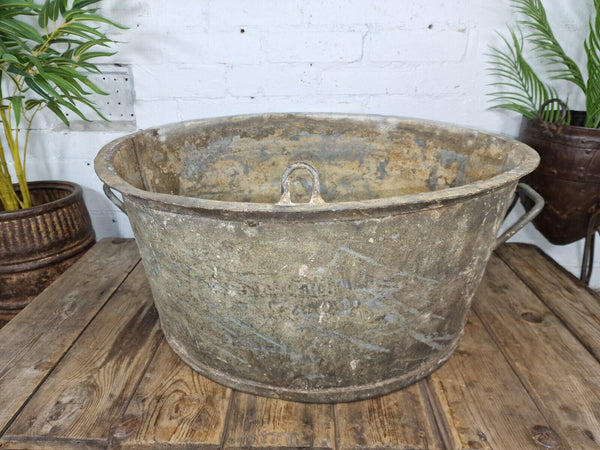 Large Vintage Round Galvanised Tub Garden Planter Ice Bucket Wildlife Pond Logs