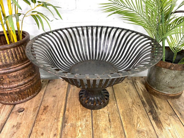 Large Vintage Reclaimed Handmade Metal Lattice Basket Bowl Garden Planter