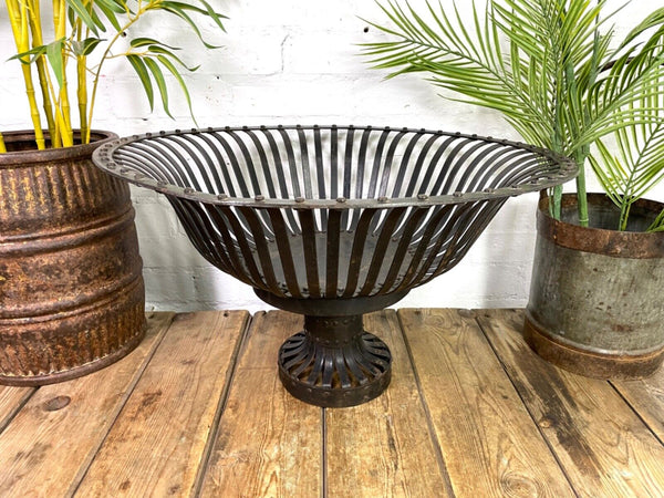 Large Vintage Reclaimed Handmade Metal Lattice Basket Bowl Garden Planter