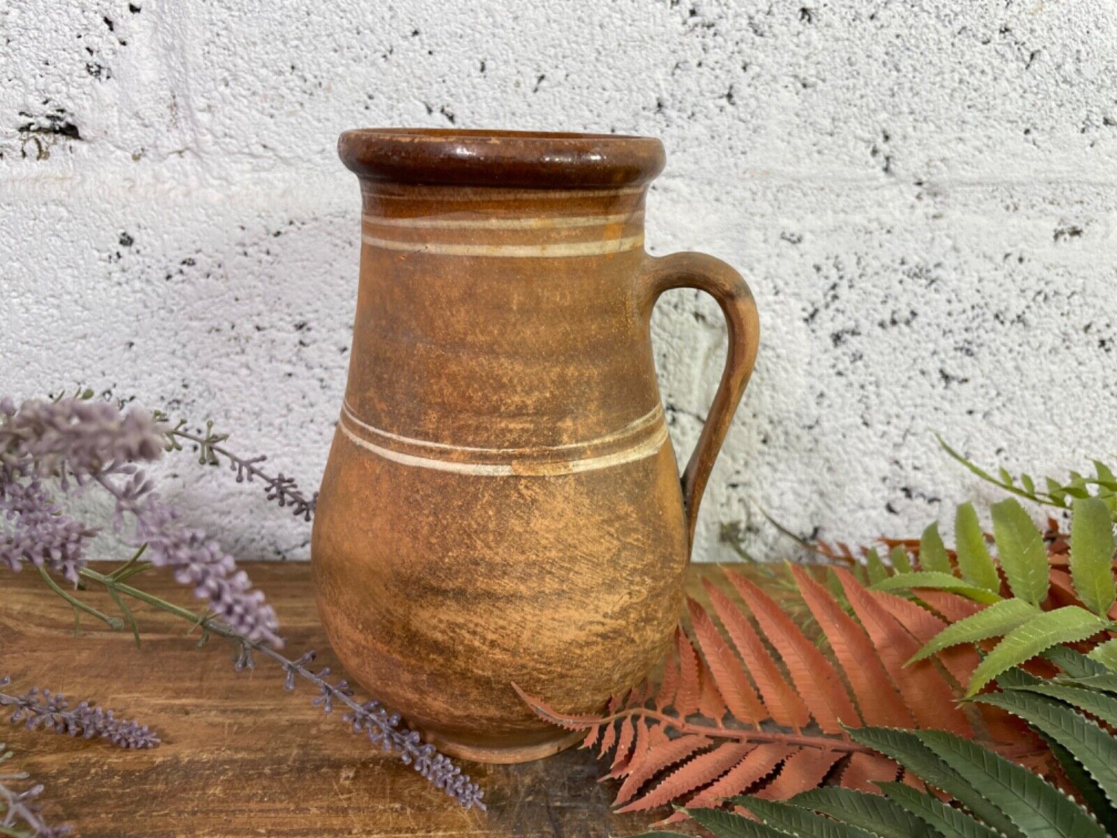 Antique Vintage French European Glazed Terracotta  Vase Jug Pitcher Confit Pot