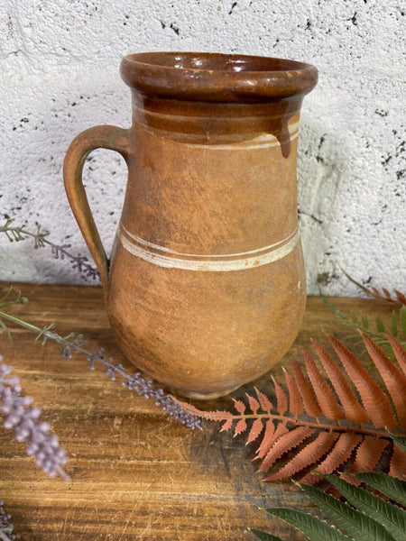 Antique Vintage French European Glazed Terracotta  Vase Jug Pitcher Confit Pot