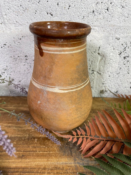 Antique Vintage French European Glazed Terracotta  Vase Jug Pitcher Confit Pot