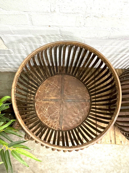 Rustic Reclaimed Large Metal Barrel Basket Garden Planter Olive Tree Pot