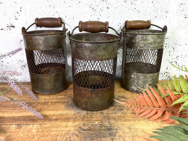 Vintage Rustic Metal Basket Pot Utensil Planter Pen Desk Storage Candle Holder