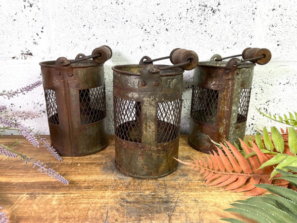 Vintage Rustic Metal Basket Pot Utensil Planter Pen Desk Storage Candle Holder