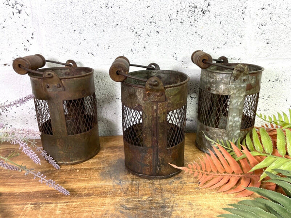 Vintage Rustic Metal Basket Pot Utensil Planter Pen Desk Storage Candle Holder