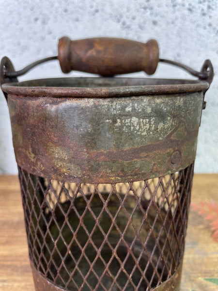 Vintage Rustic Metal Basket Pot Utensil Planter Pen Desk Storage Candle Holder