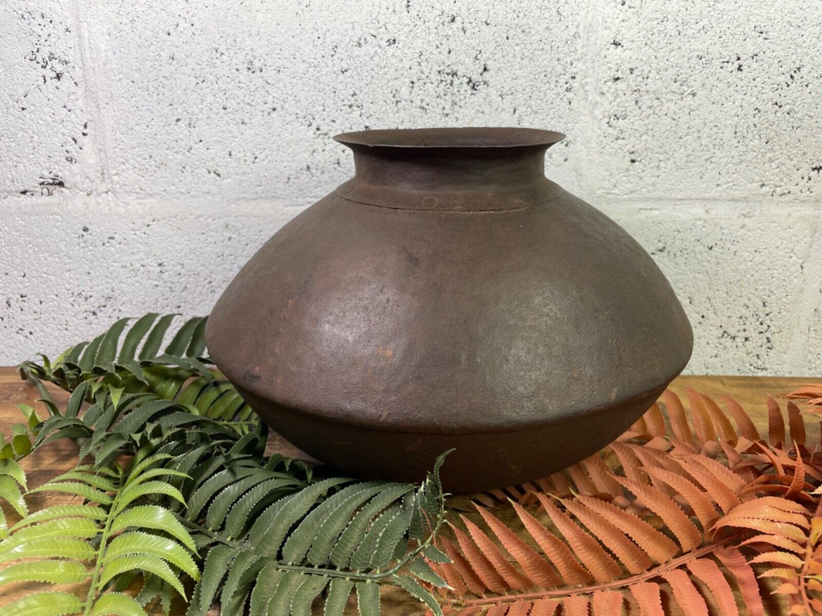 Old Vintage Rustic Original Indian Heavy Iron Metal Matka Water Vessel Pot Vase