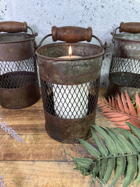 Vintage Rustic Metal Basket Pot Utensil Planter Pen Desk Storage Candle Holder