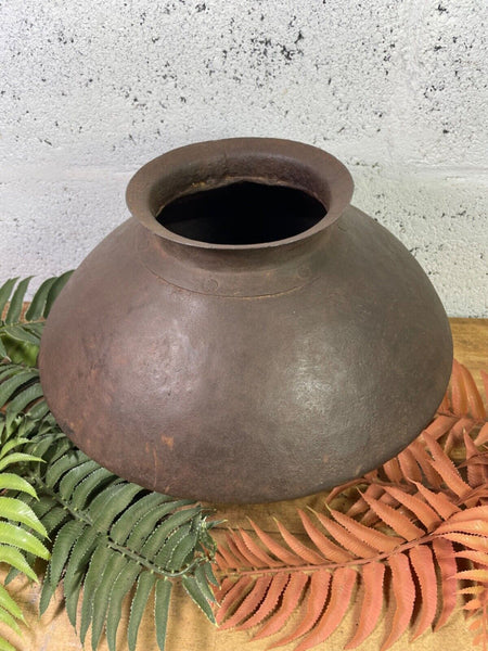 Old Vintage Rustic Original Indian Heavy Iron Metal Matka Water Vessel Pot Vase