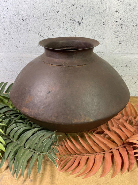 Old Vintage Rustic Original Indian Heavy Iron Metal Matka Water Vessel Pot Vase