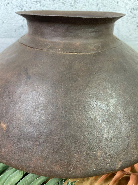 Old Vintage Rustic Original Indian Heavy Iron Metal Matka Water Vessel Pot Vase