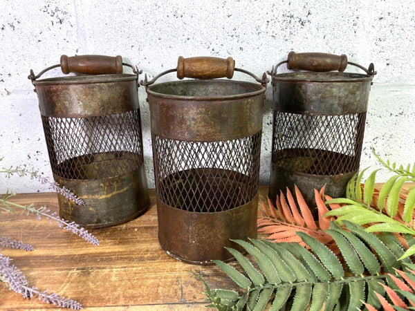 Vintage Rustic Metal Basket Pot Utensil Planter Pen Desk Storage Candle Holder