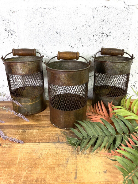 Vintage Rustic Metal Basket Pot Utensil Planter Pen Desk Storage Candle Holder