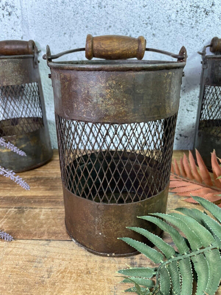 Vintage Rustic Metal Basket Pot Utensil Planter Pen Desk Storage Candle Holder